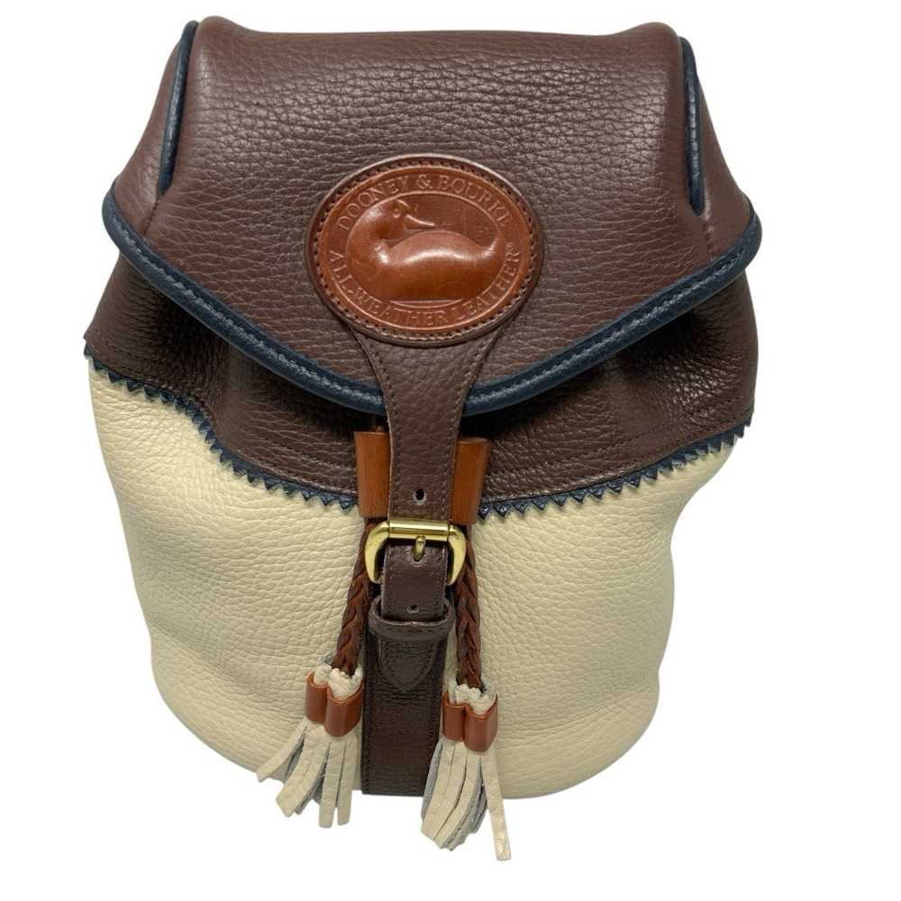 Vintage Dooney & Bourke Teton Cream & Brown Pebbled Leatherā Backpack Rare USA